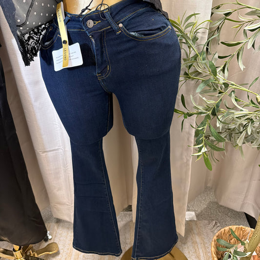 Flare Denim Pants-Dk Blue
