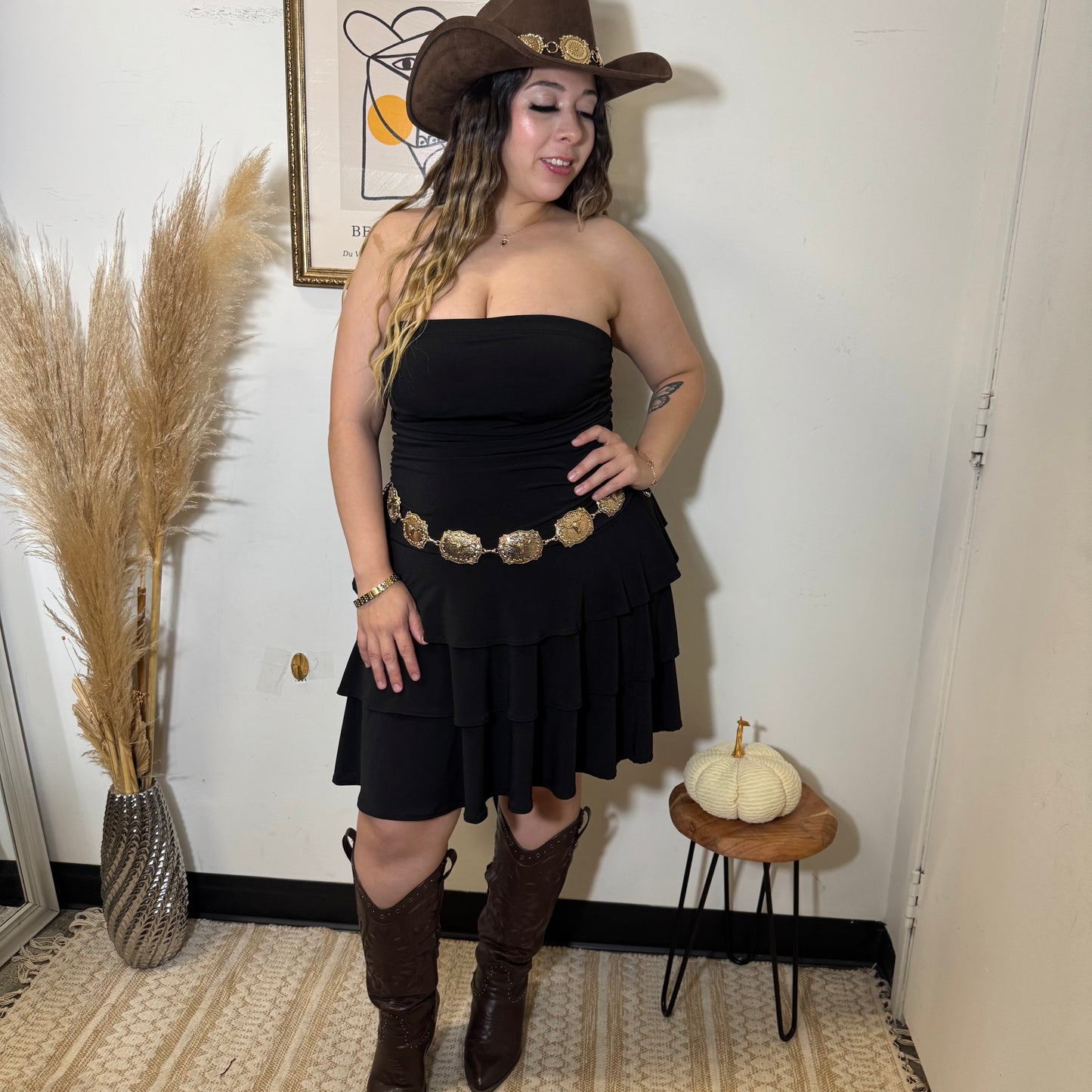 Ruffle Tube Dress-Black