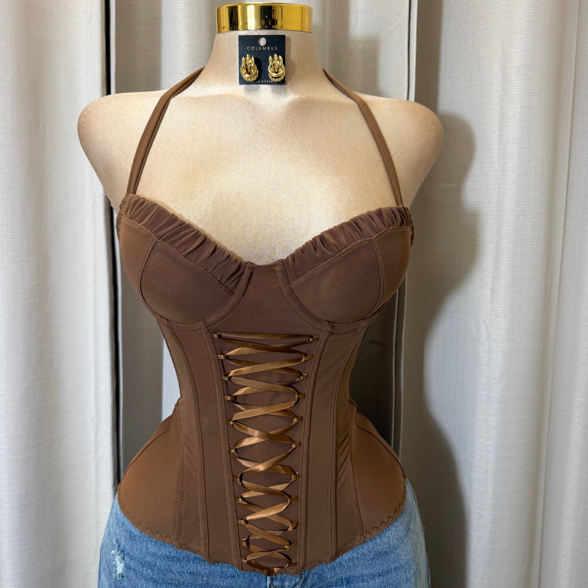 Halter Corset Top-Brown