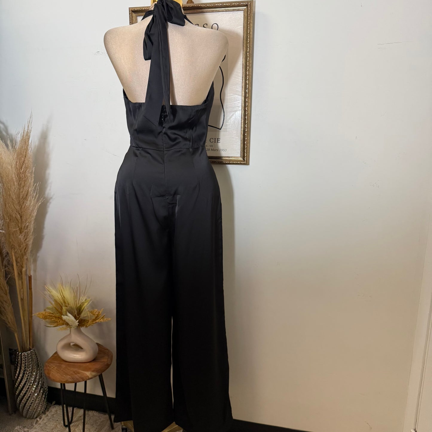 Cowl Halter Neck Wide Leg Jumpsuit-Black