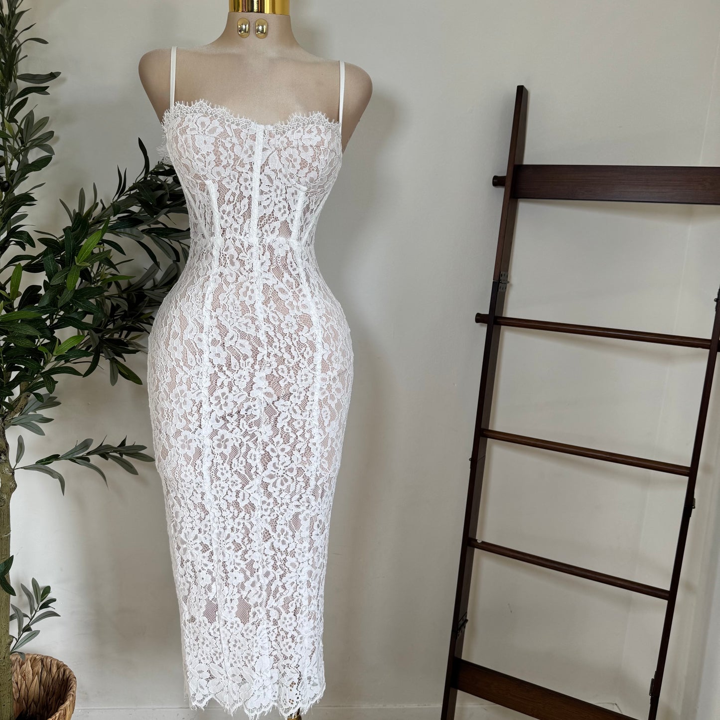 Midnight Lace Corset Dress-White