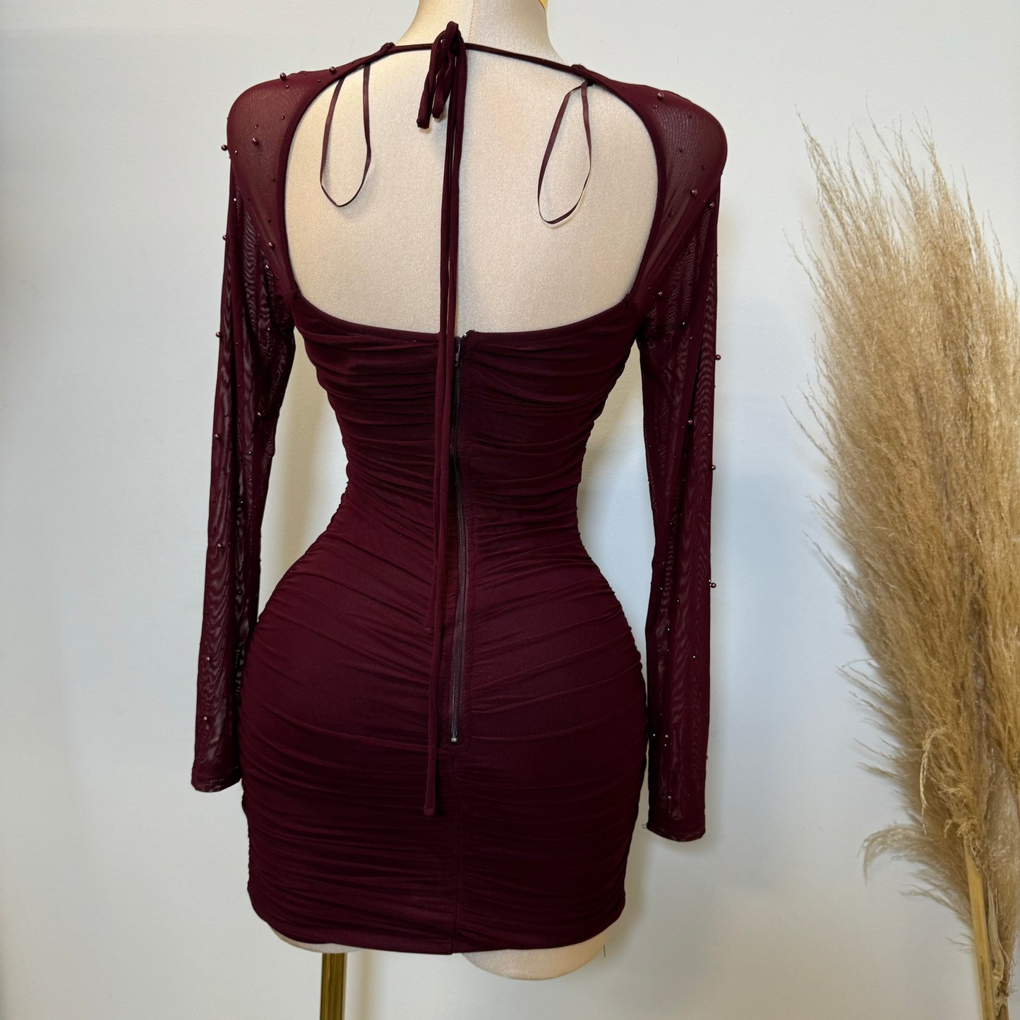 Talia Pearl Dress-Burgundy