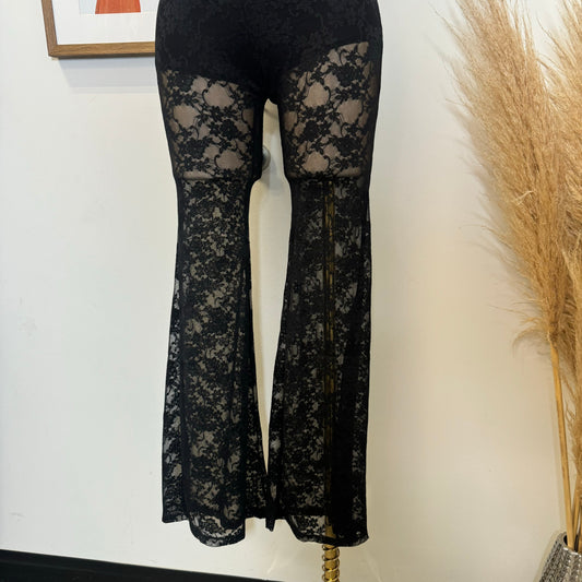 High Waisted Lace Pants-Black