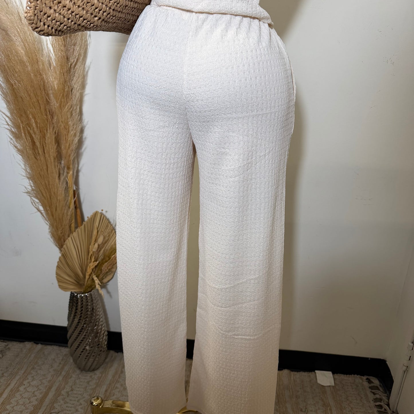 V-Neck Vest & Long pants Sets-Ivory