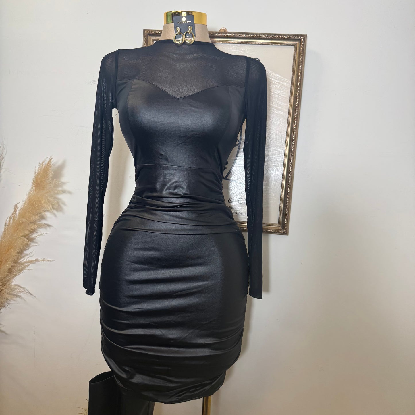 Coating Mini Dress-Black