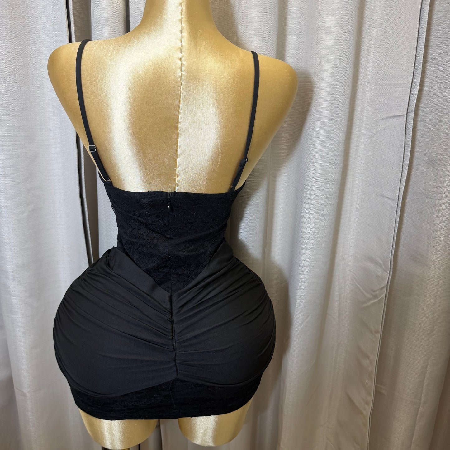 Lace & Knit Mix and Match Mini Dress-Black