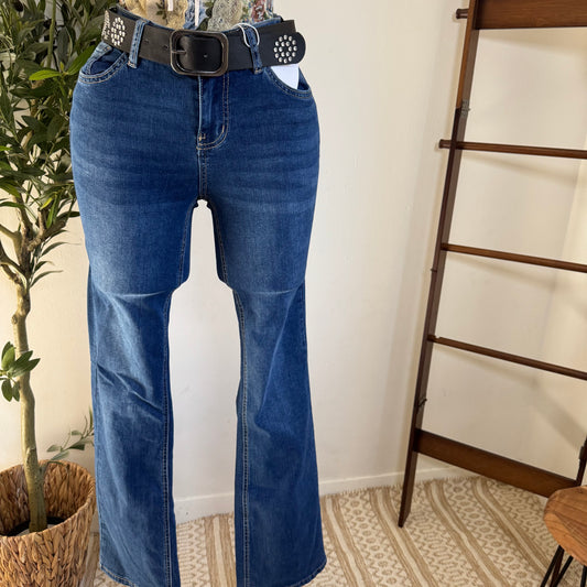 Flare Jeans with  Belt-Blue