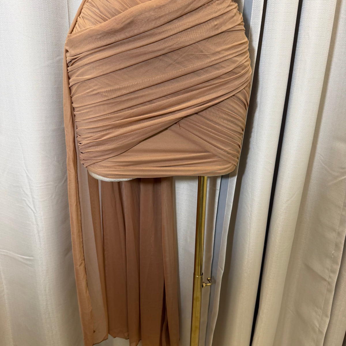 Mesh with beads Sequin Sweetheart neckline Corset dress-Mocha/Beige