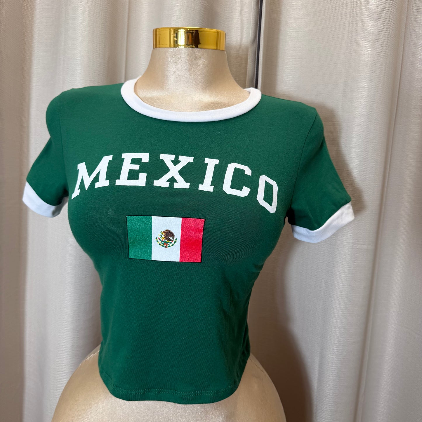 Mexico Crop Shirt-Green with white