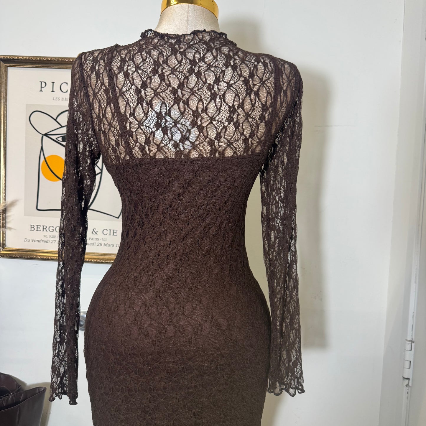 Rosie Lace Midi Dress-Brown