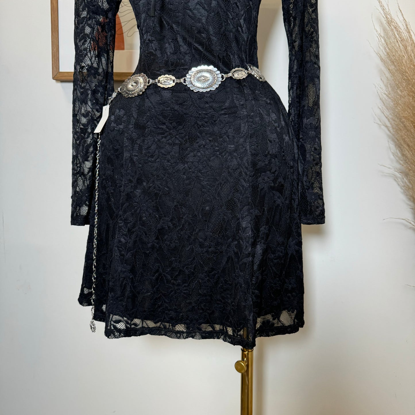 Long Sleeve Lace Dress-Black