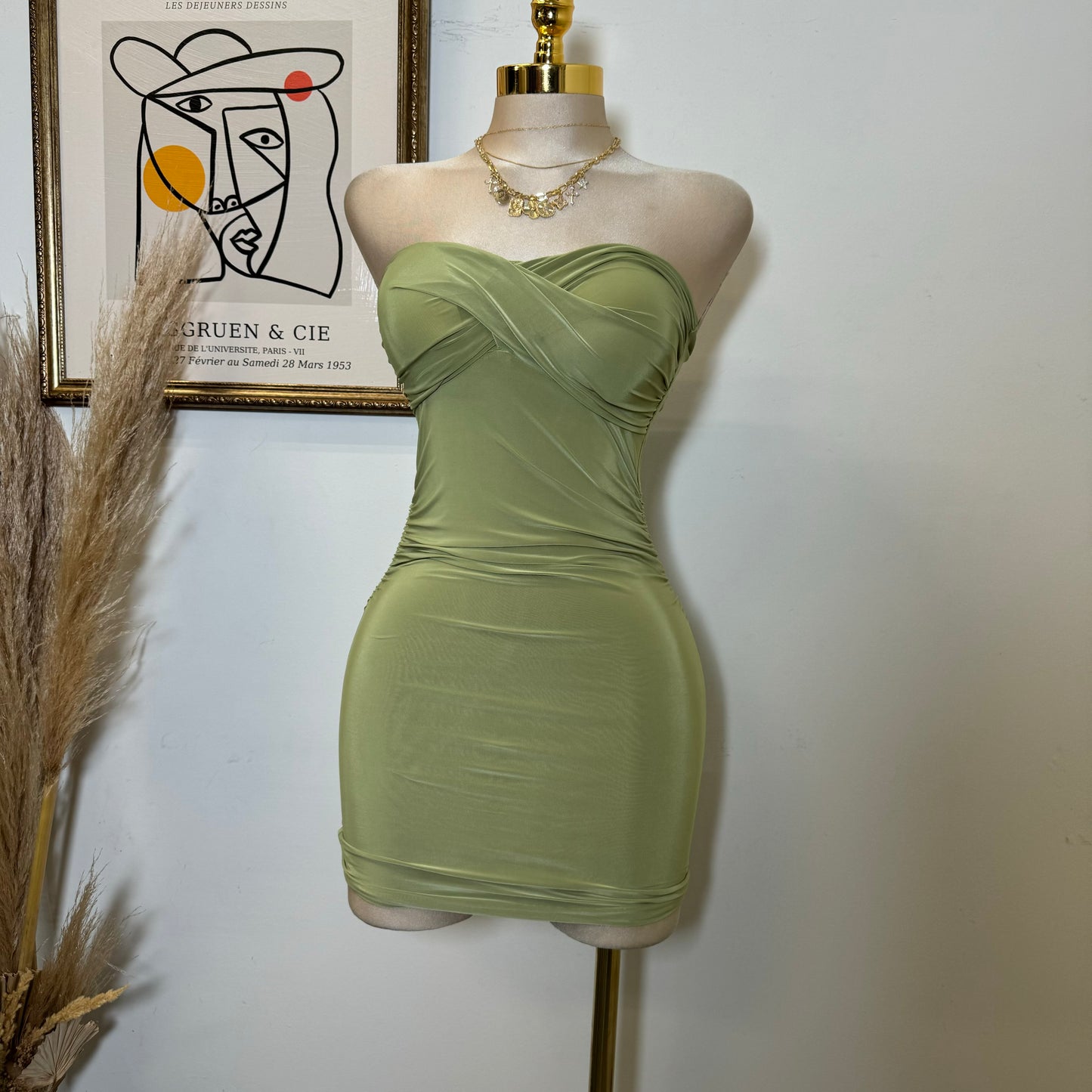 Twist Strapless Dress-Green