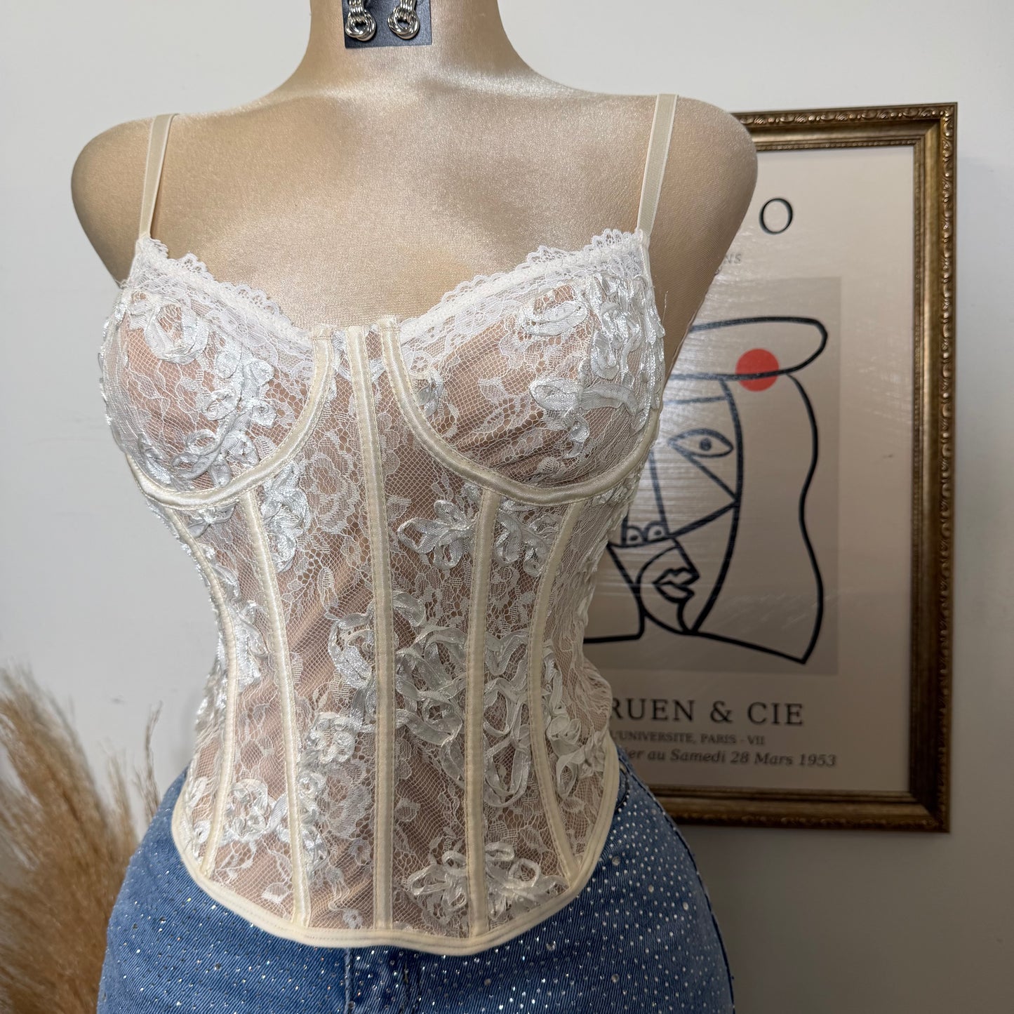 Lace Flower Wire Bra Corset-White