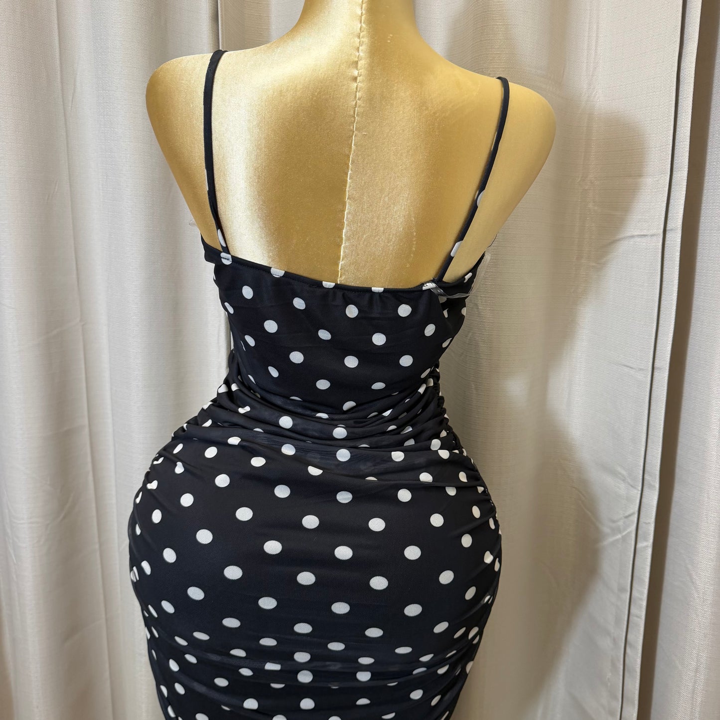 PL-Mesh Polka midi Dress-Black/white