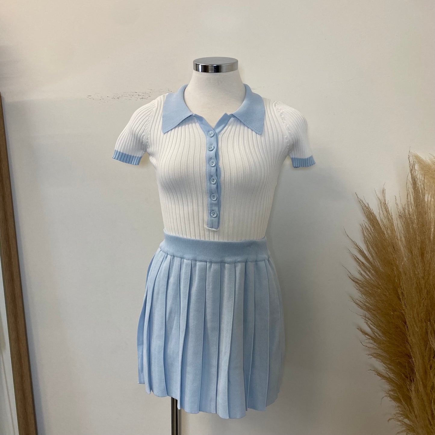 Tennis Collar skirt set-baby Blue