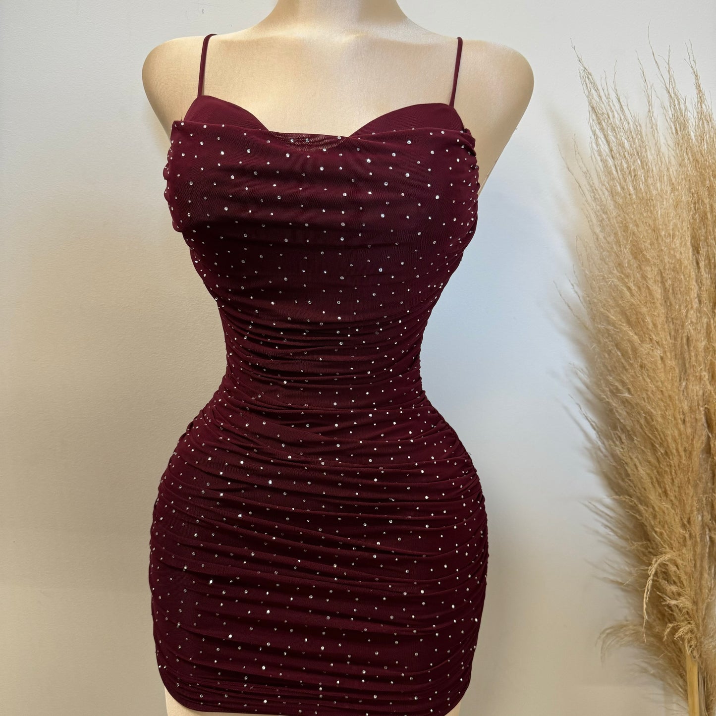 Ruby Rhinestone Dress-Burgundy