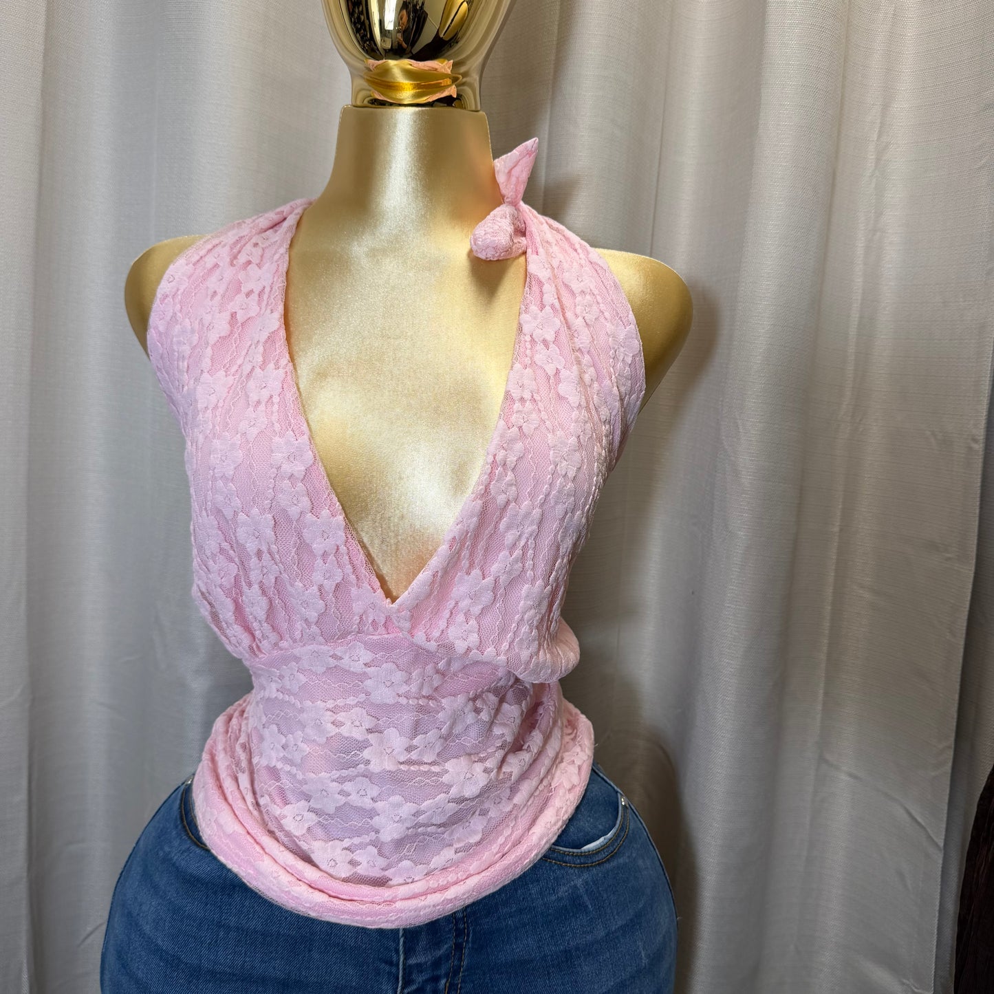 PL-Halter print Top-Pink