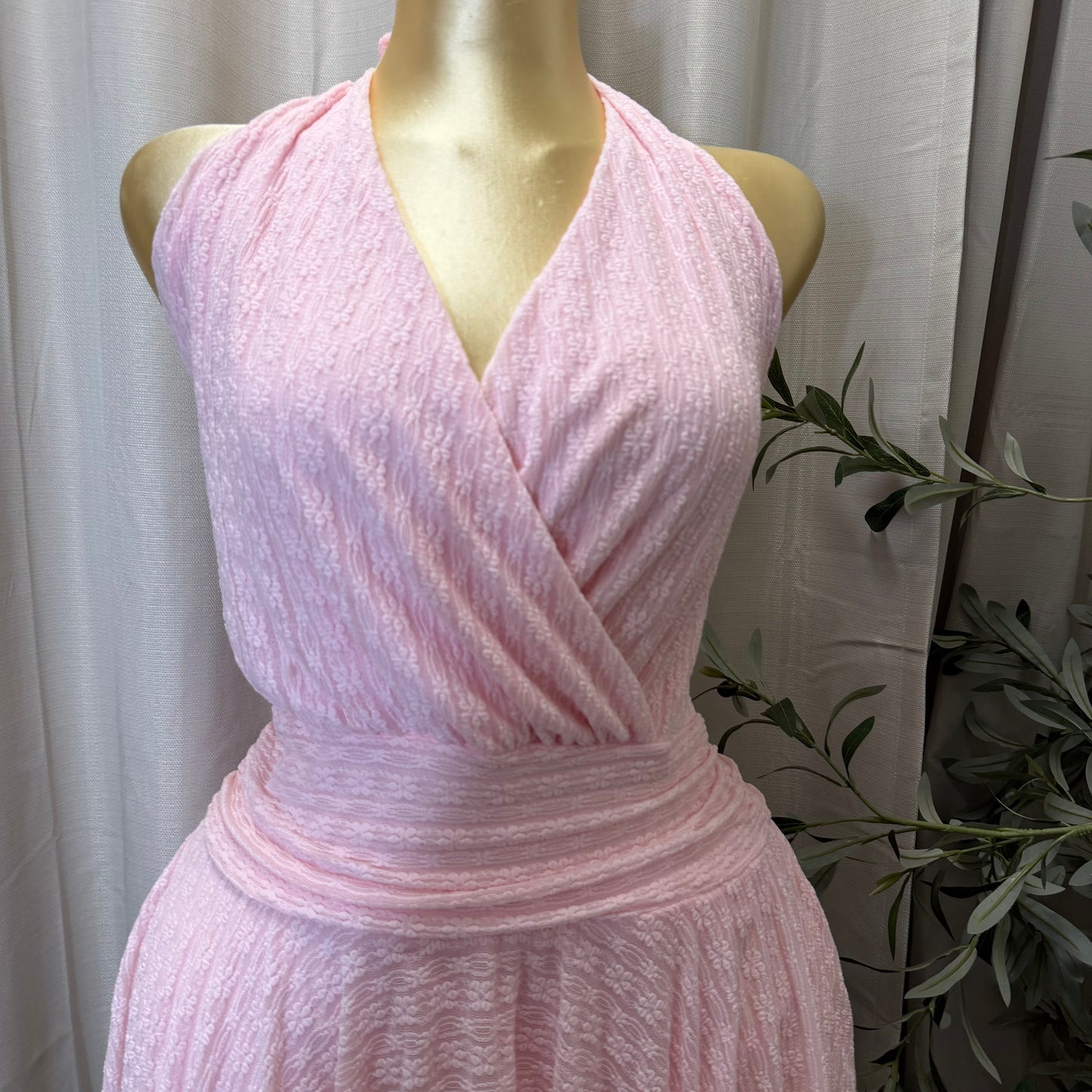 PL-Halter Lace Dress-Light Pink