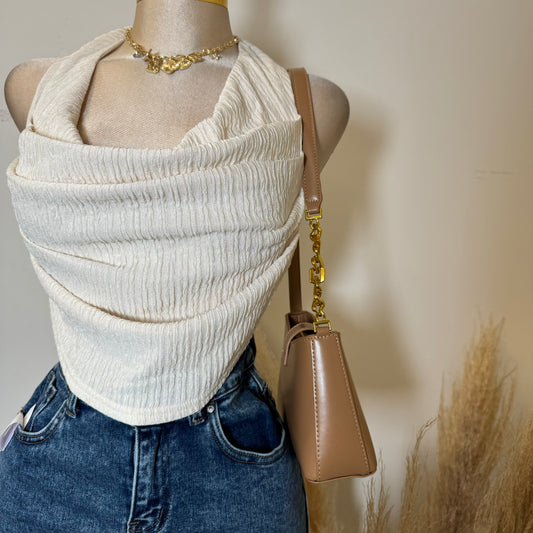 Cowl Crop Top-Cream