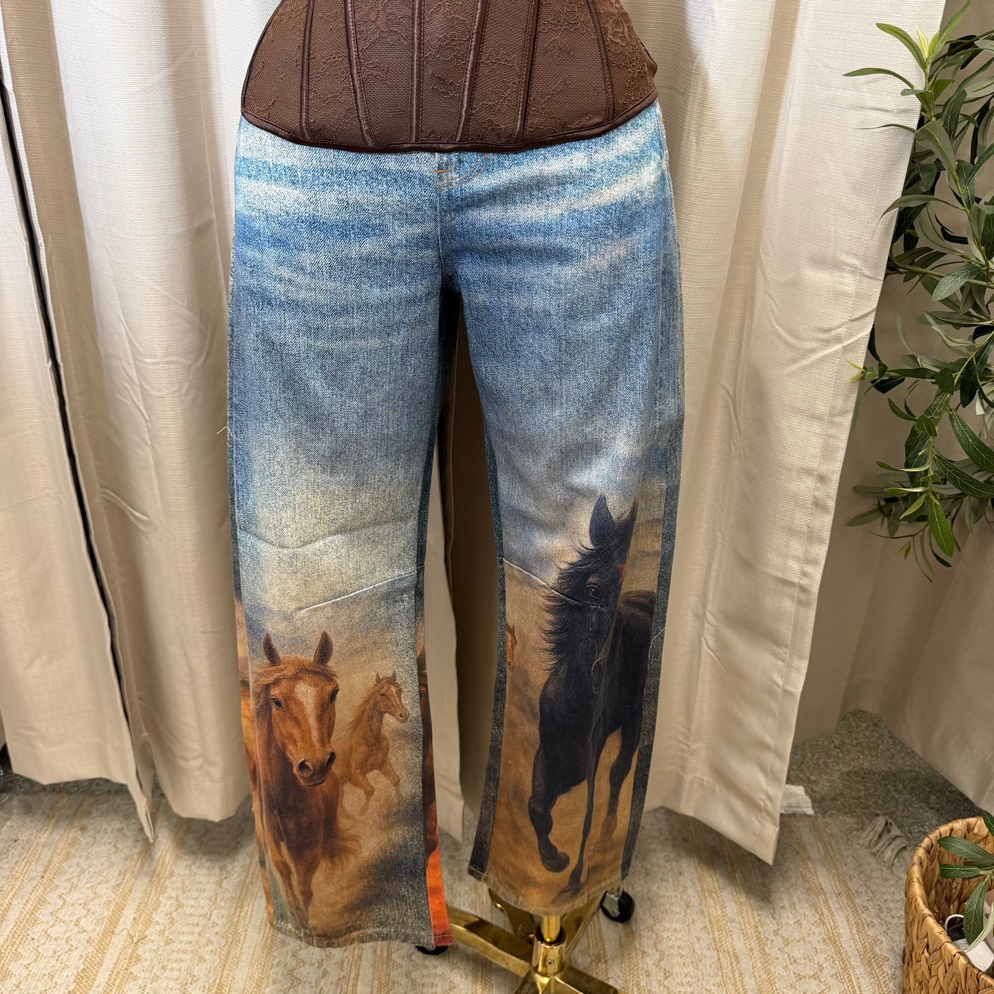 Horse Print Barrel Jeans -Horse
