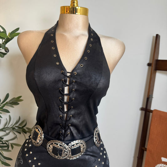 Halter Suede Top-BLack