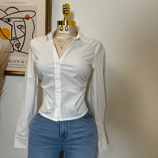Button Up Long Sleeve Top-White