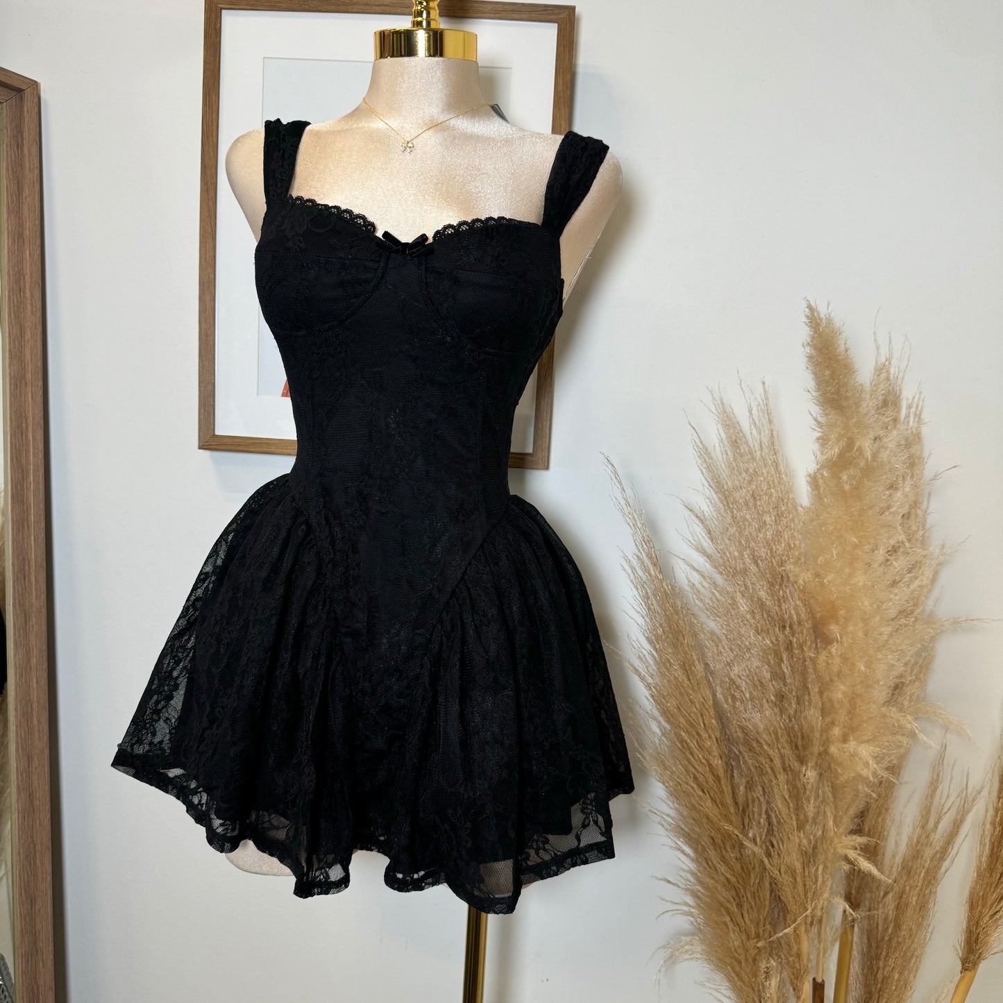 Miriam Lace Mini Dress-Black