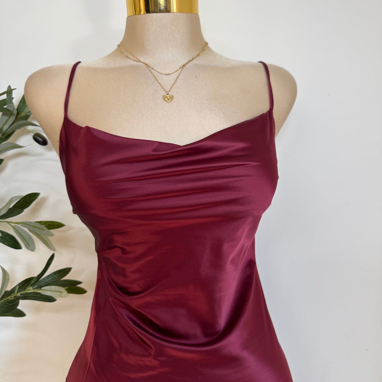 Satin Mermaid Midi Dress-Burgundy