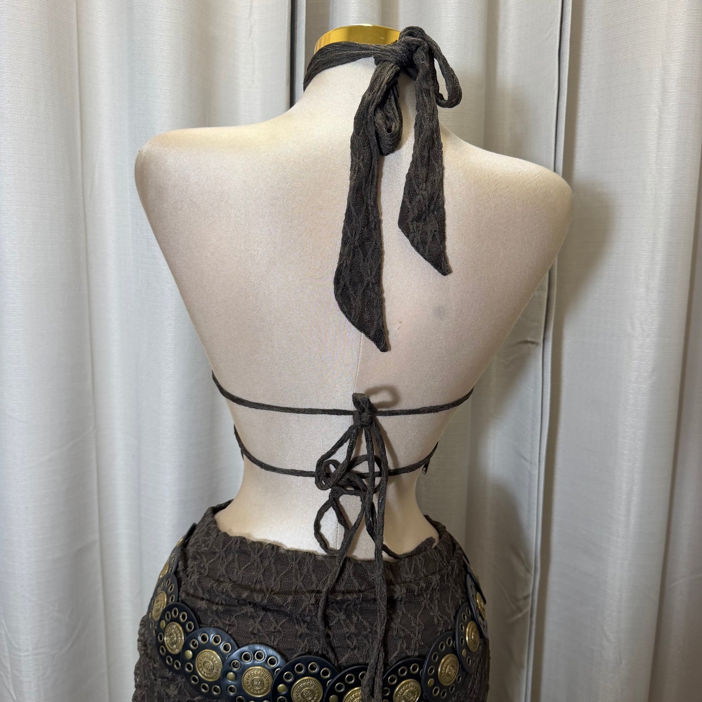 Halter Lace Maxi skirt Set-Brown