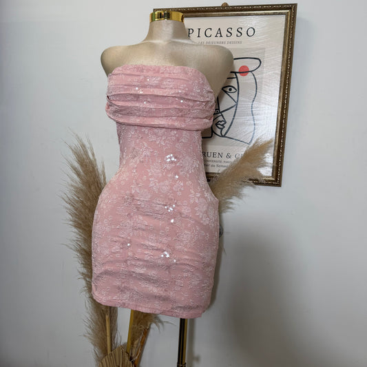 Jacquard Sequin Tube Mini Dress-baby pink