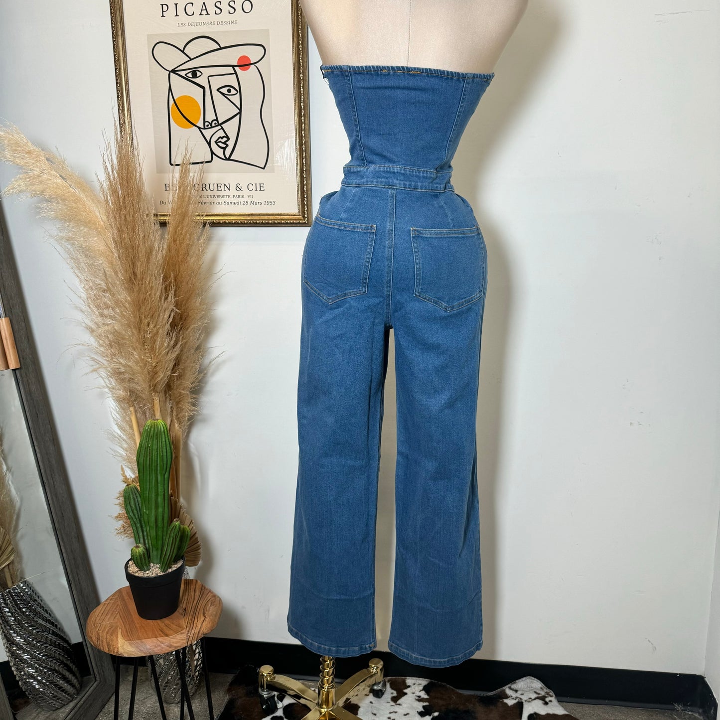 Halter Denim Jumpsuit-Blue