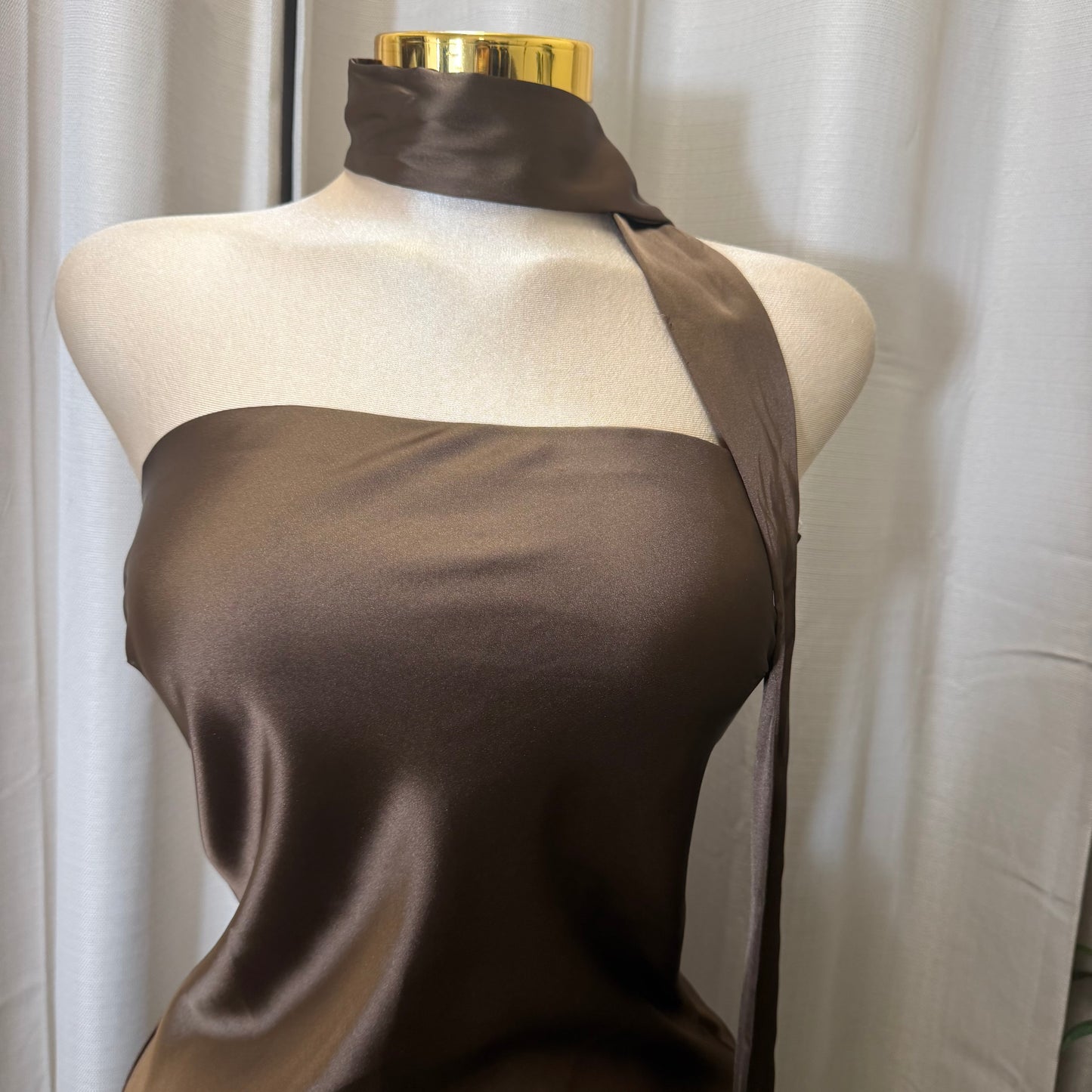 Satin strapless Mini Dress-Brown