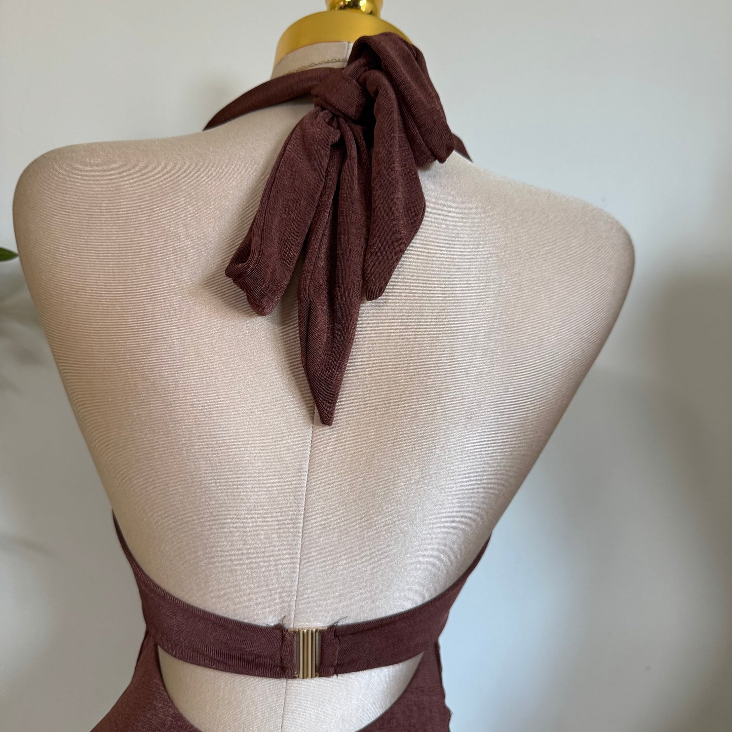 Cowl Halter Dress -Brown