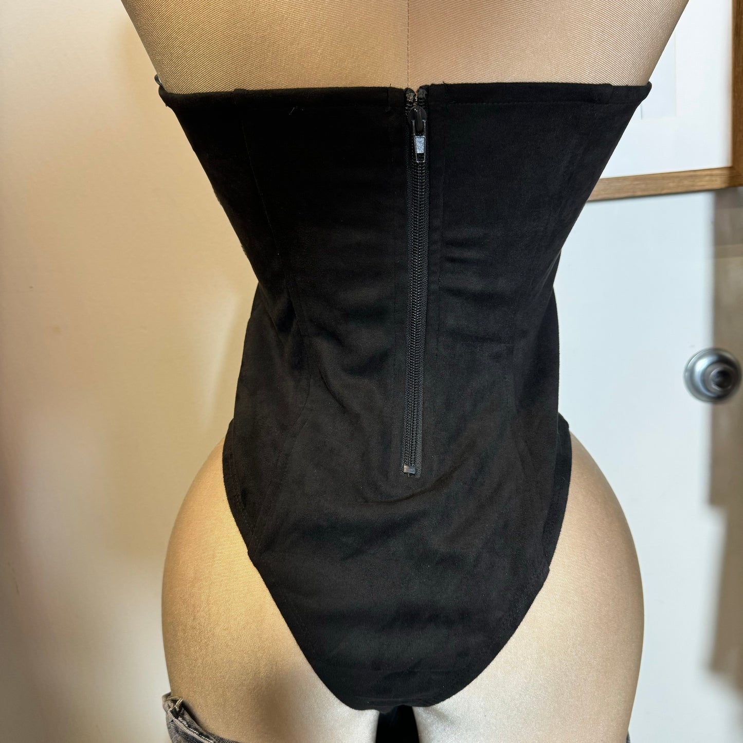 Suede Western Bodysuit-Black