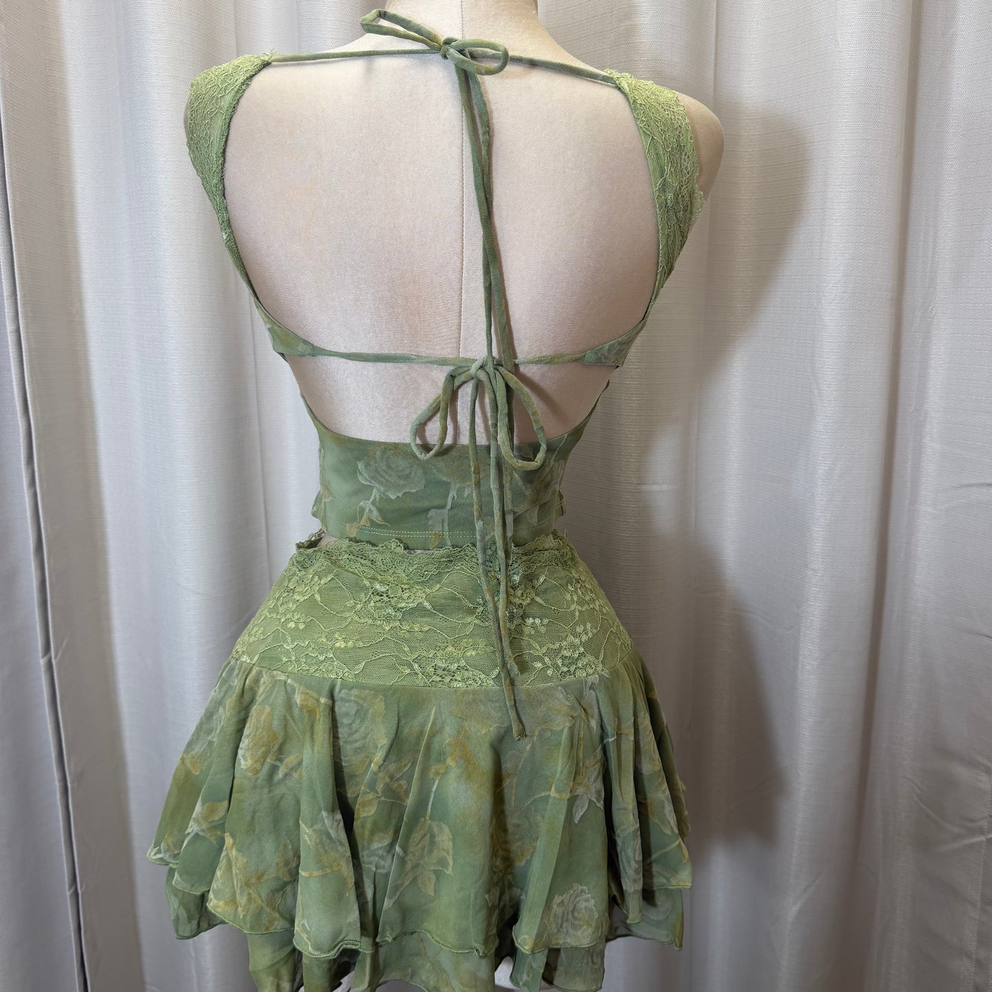 Lace Flower Skirt set-Green moss