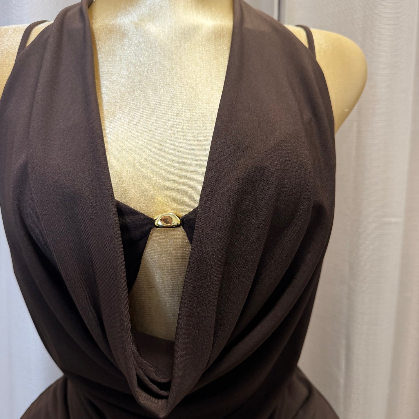 PL-Halter Cowl Neck Dress-Brown