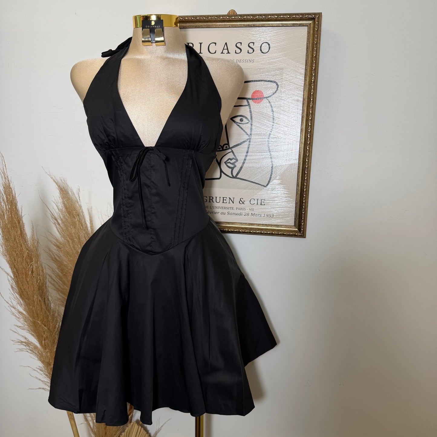 Angela Corset Halter Dress-Black