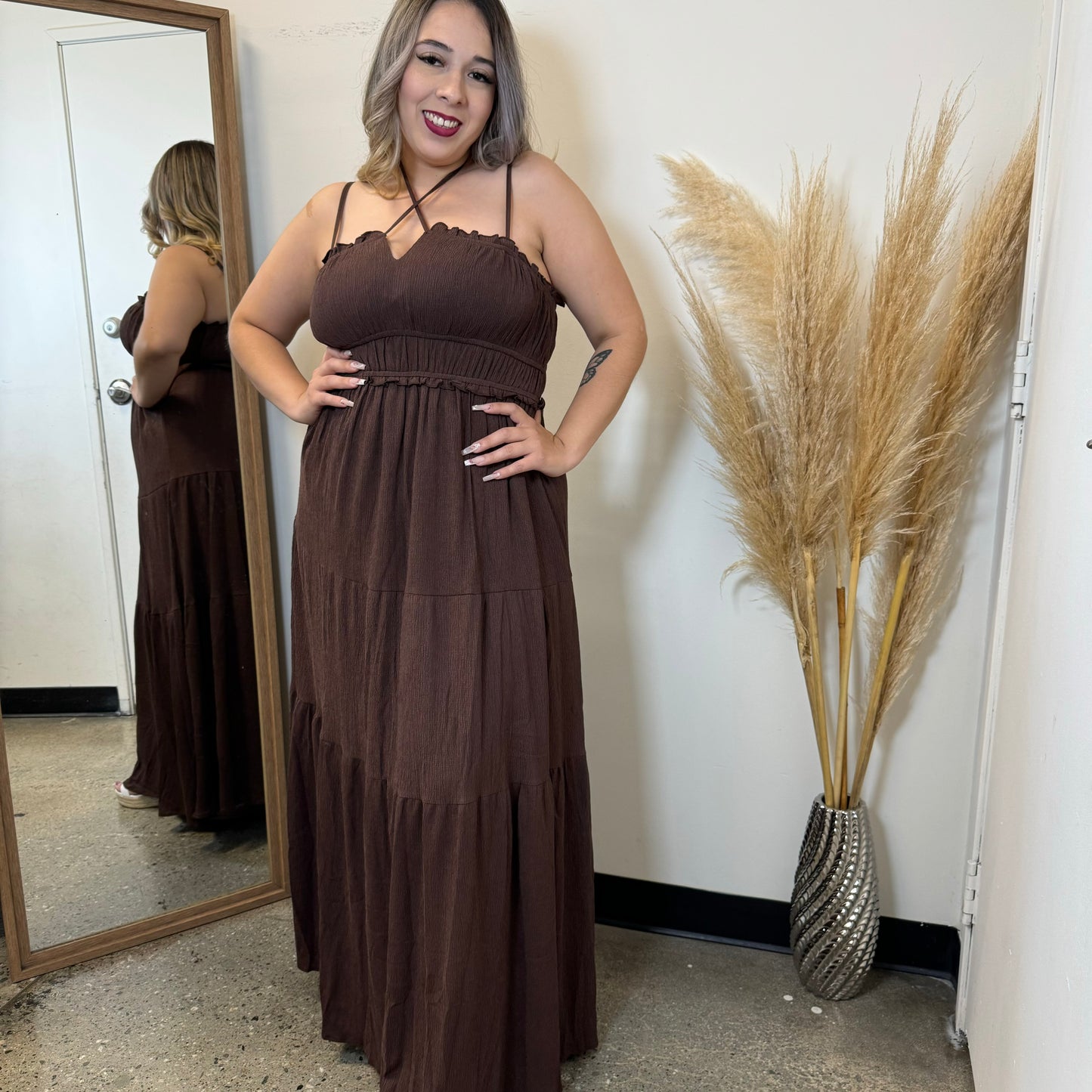 Diana Maxi Dress PL-Brown/Cafe