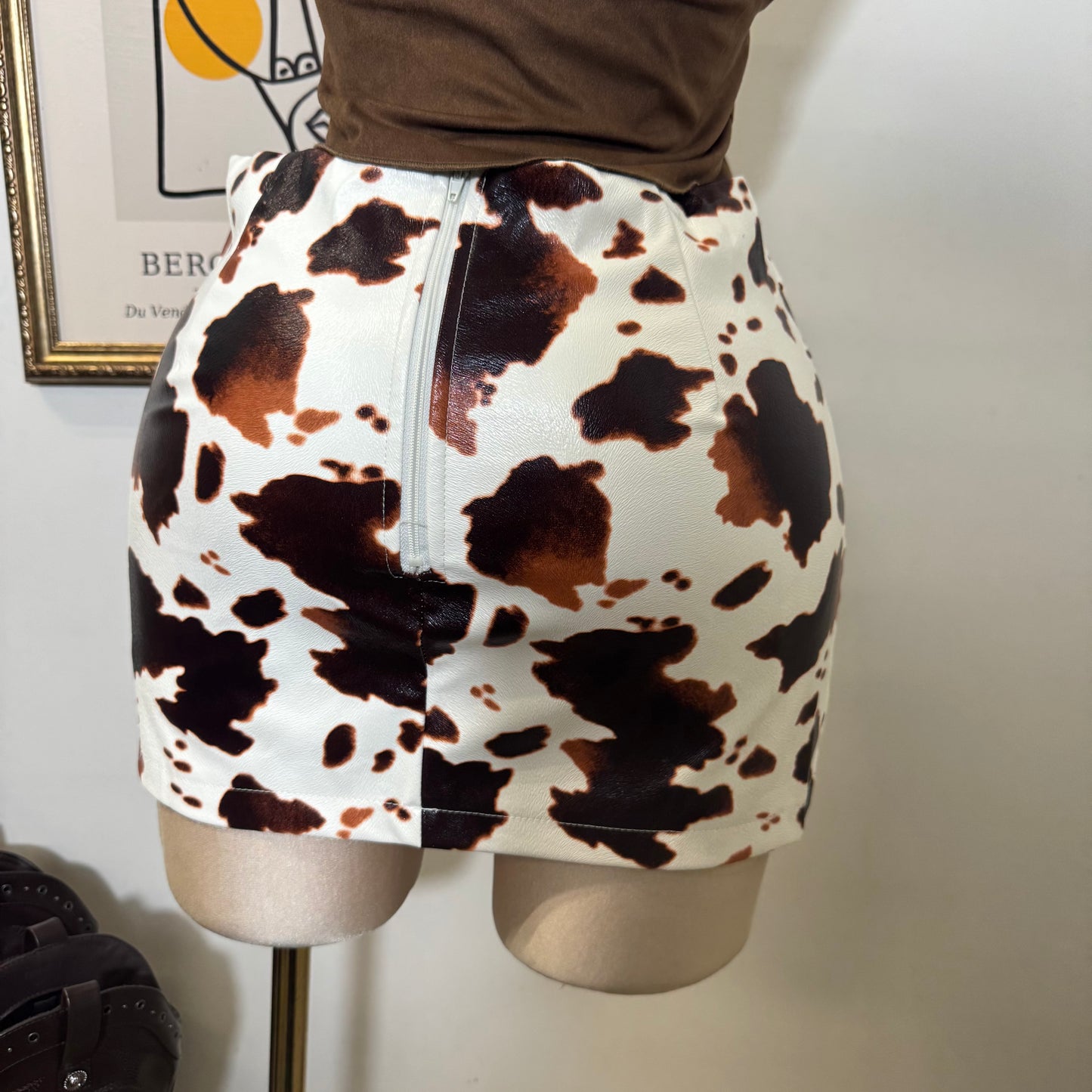 Cow Print Faux Leather Mini Skirt-Cow Print