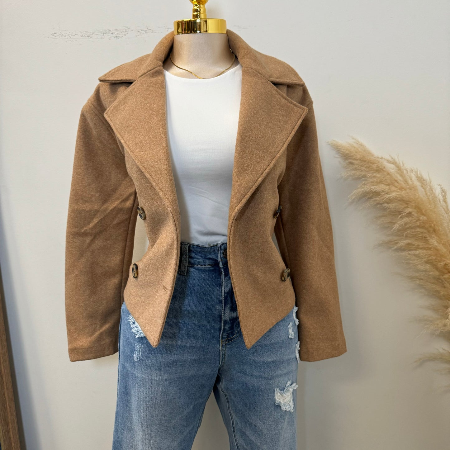 Lola Short Crop Jacket-Camel