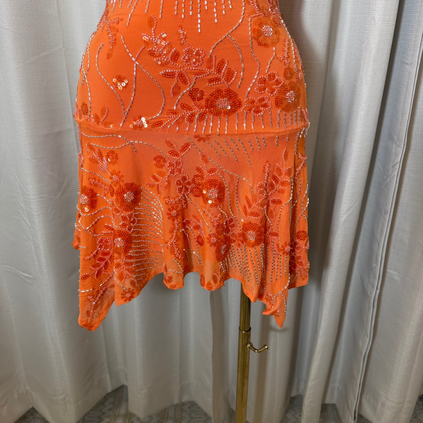 Halter Sequin Floral beaded Dress-Orange