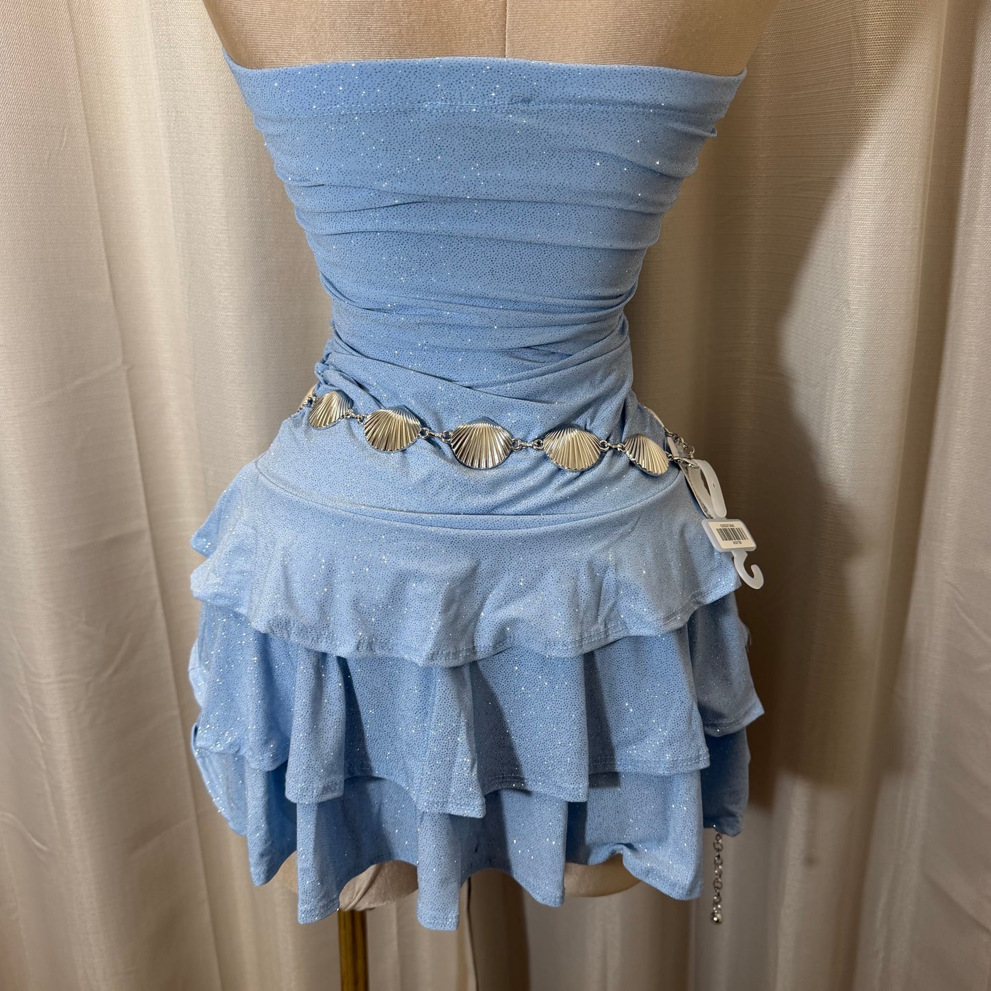 Glitter Strapless Tube Flare Dress-Blu