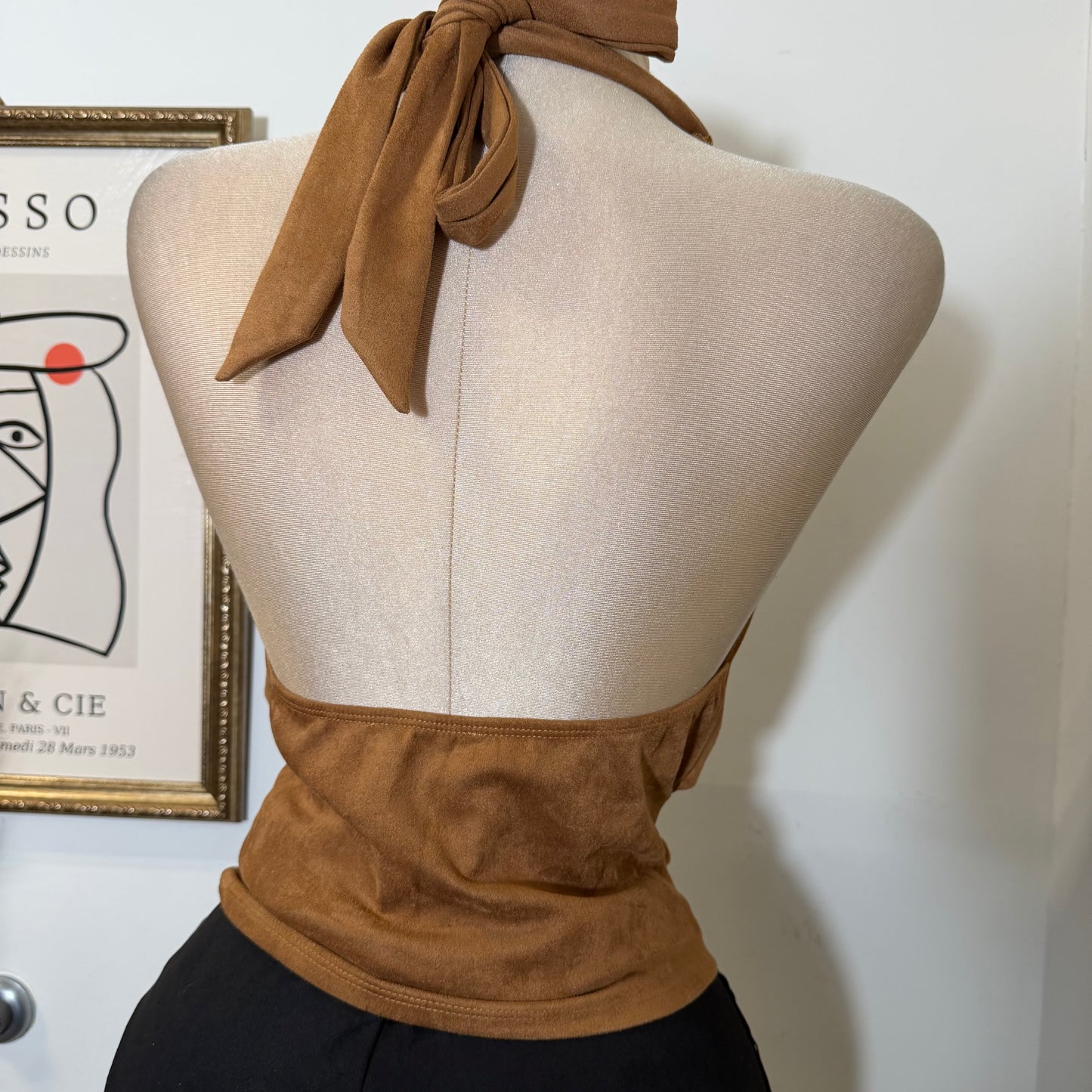 Cowl neck Halter Top-Caramel