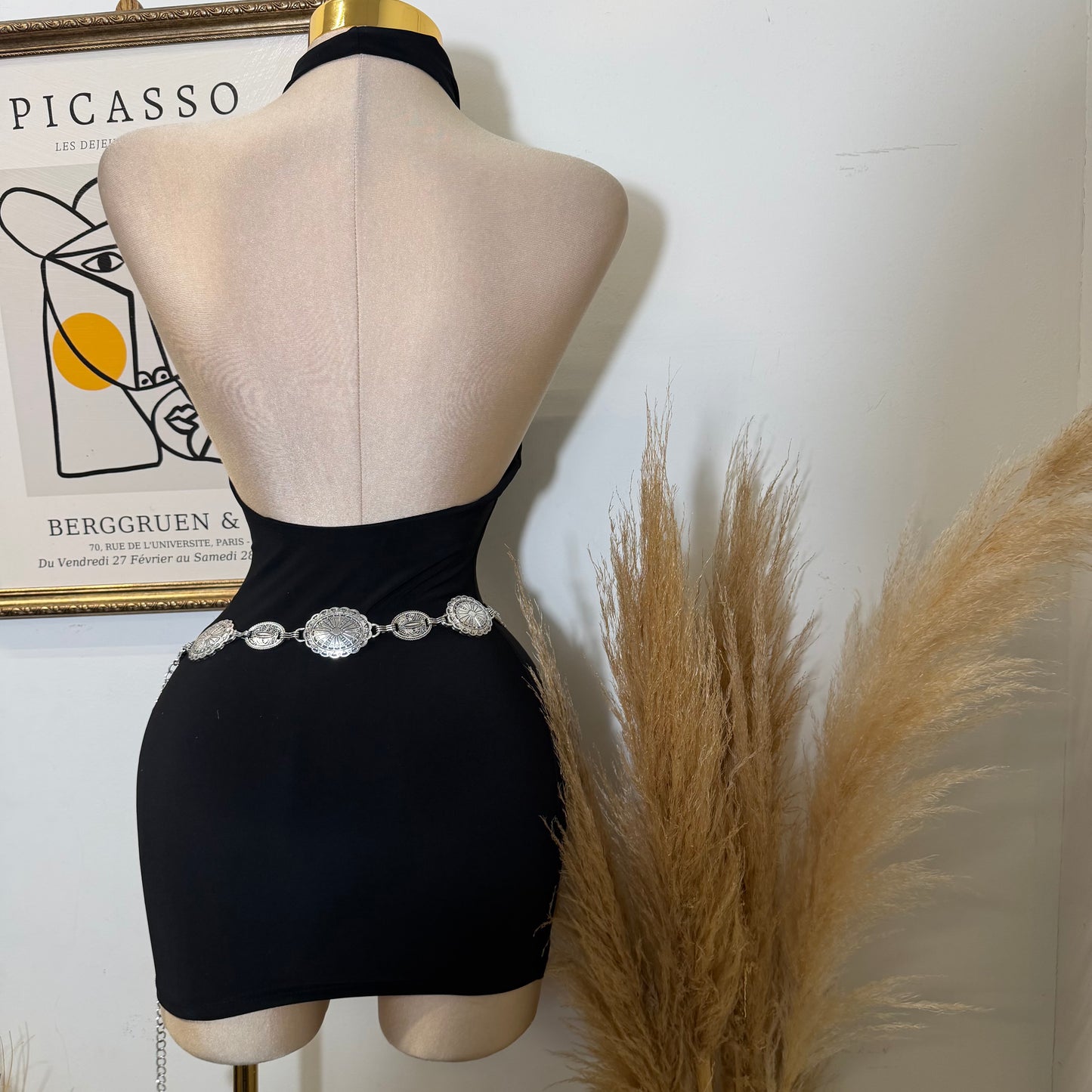 Sleeveless Halter Cowl Neckline Mini Dress-Black