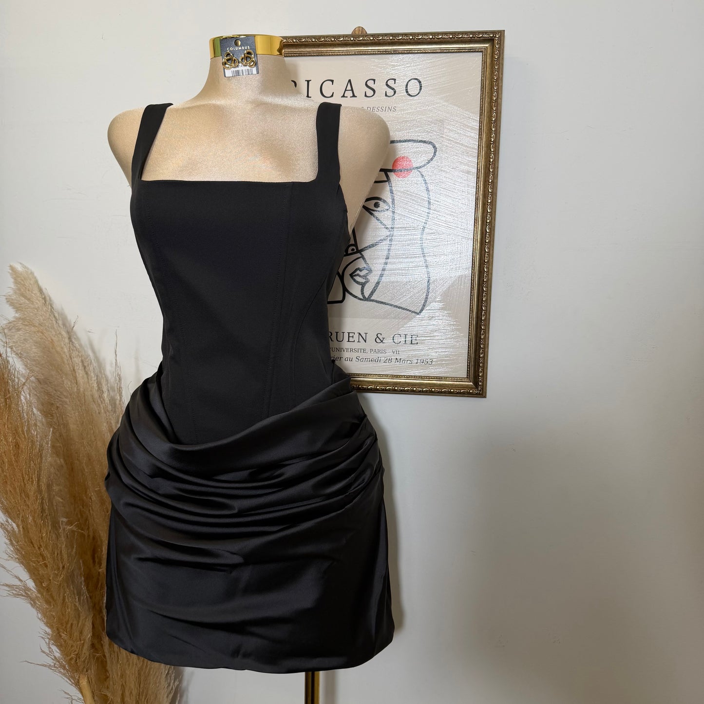 Satin Corset Cutout Mini Dress-Black