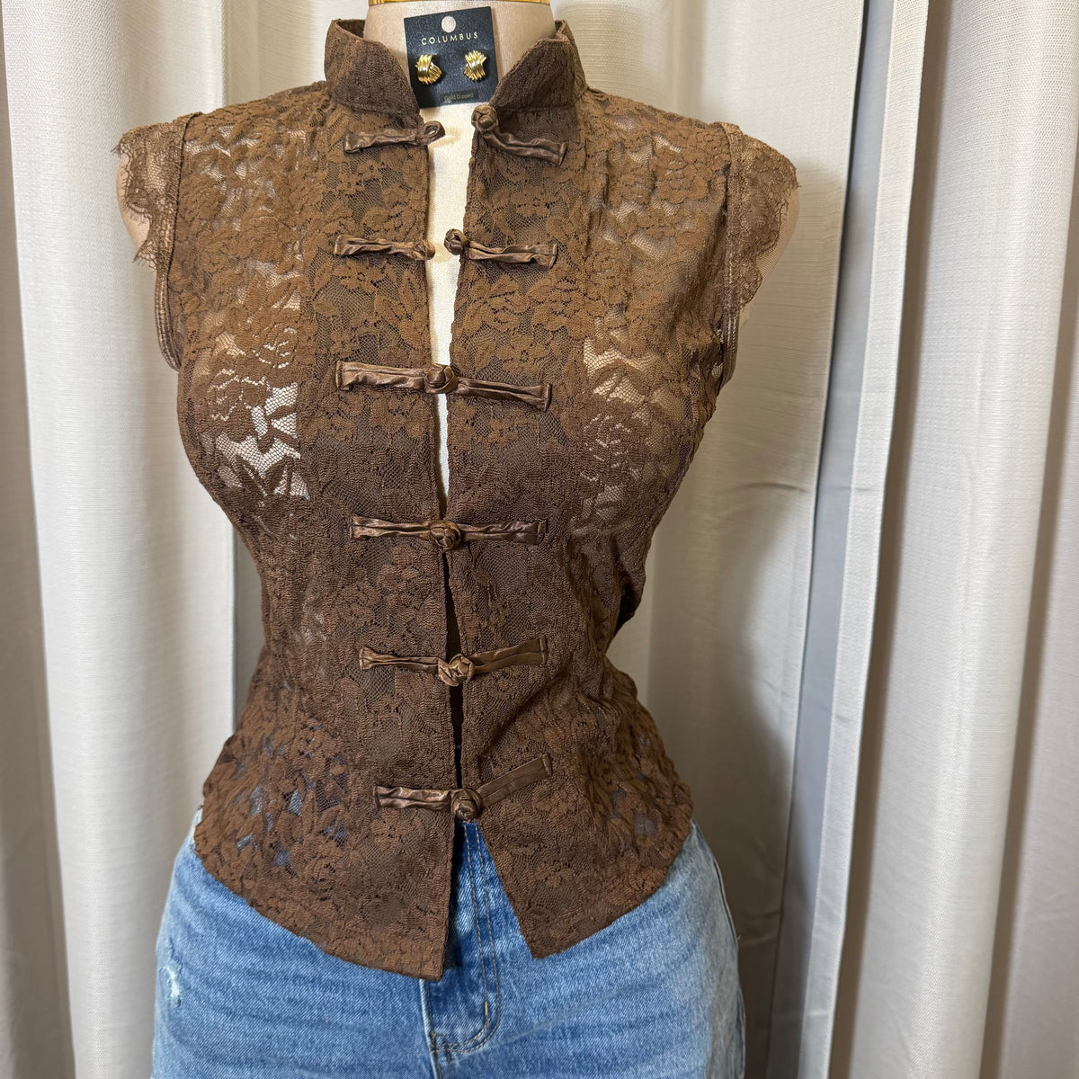 Lace Korean Top-Brown