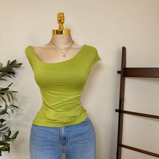 Asymmetrical Double Layered Top-Avocado Green