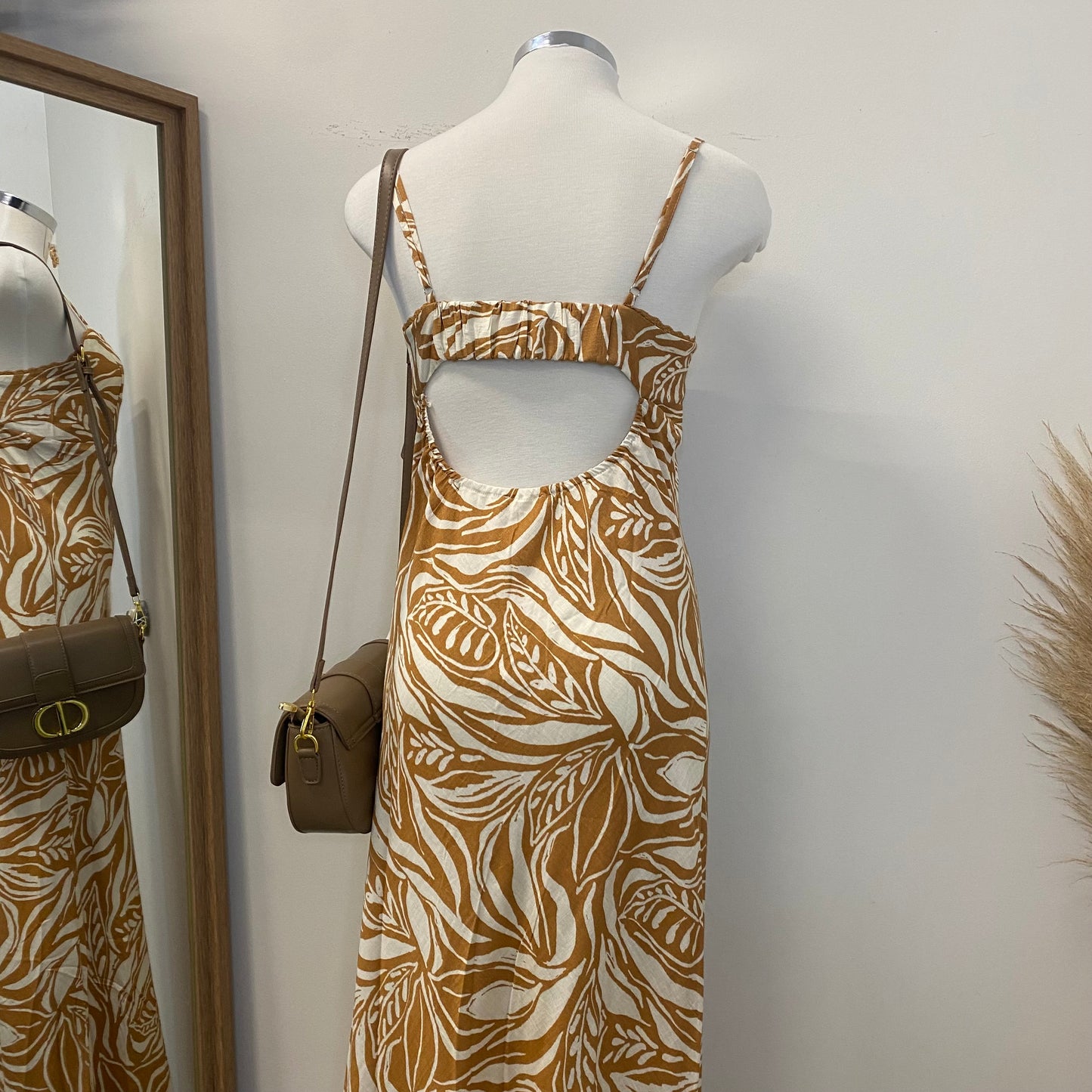 Cuba Linen Maxi Dress-Brown/White