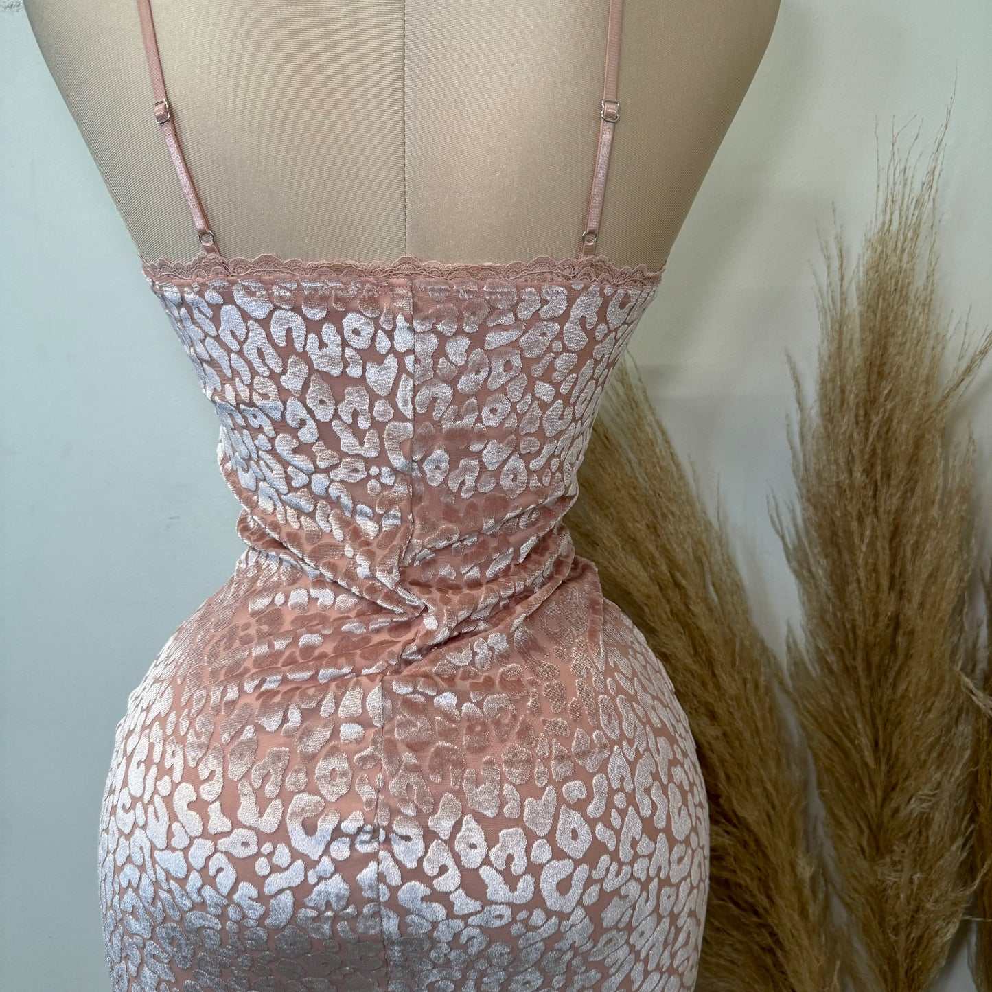 Velvet Animal Print Dress-Pink