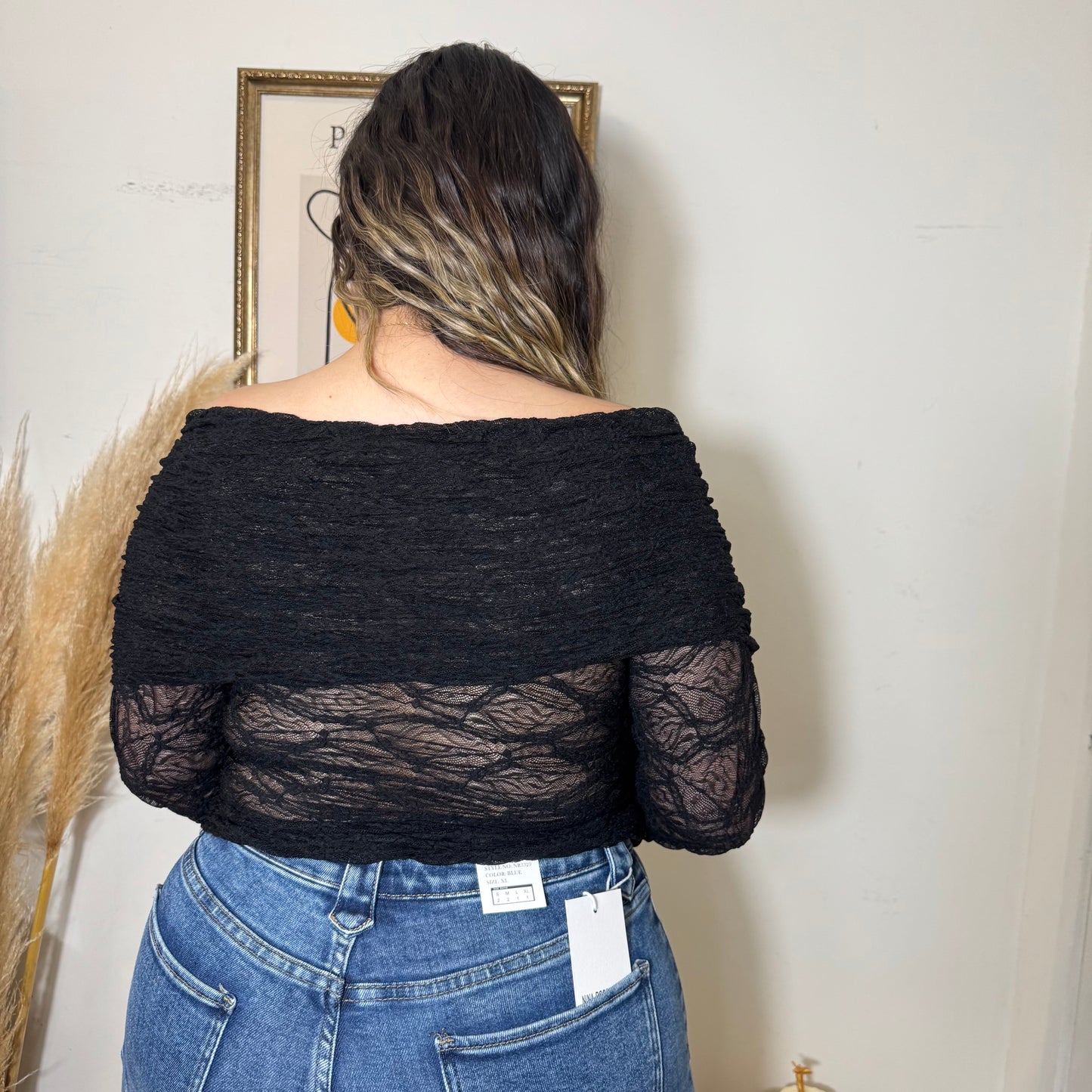 Lace Off Shoulder Top-Black